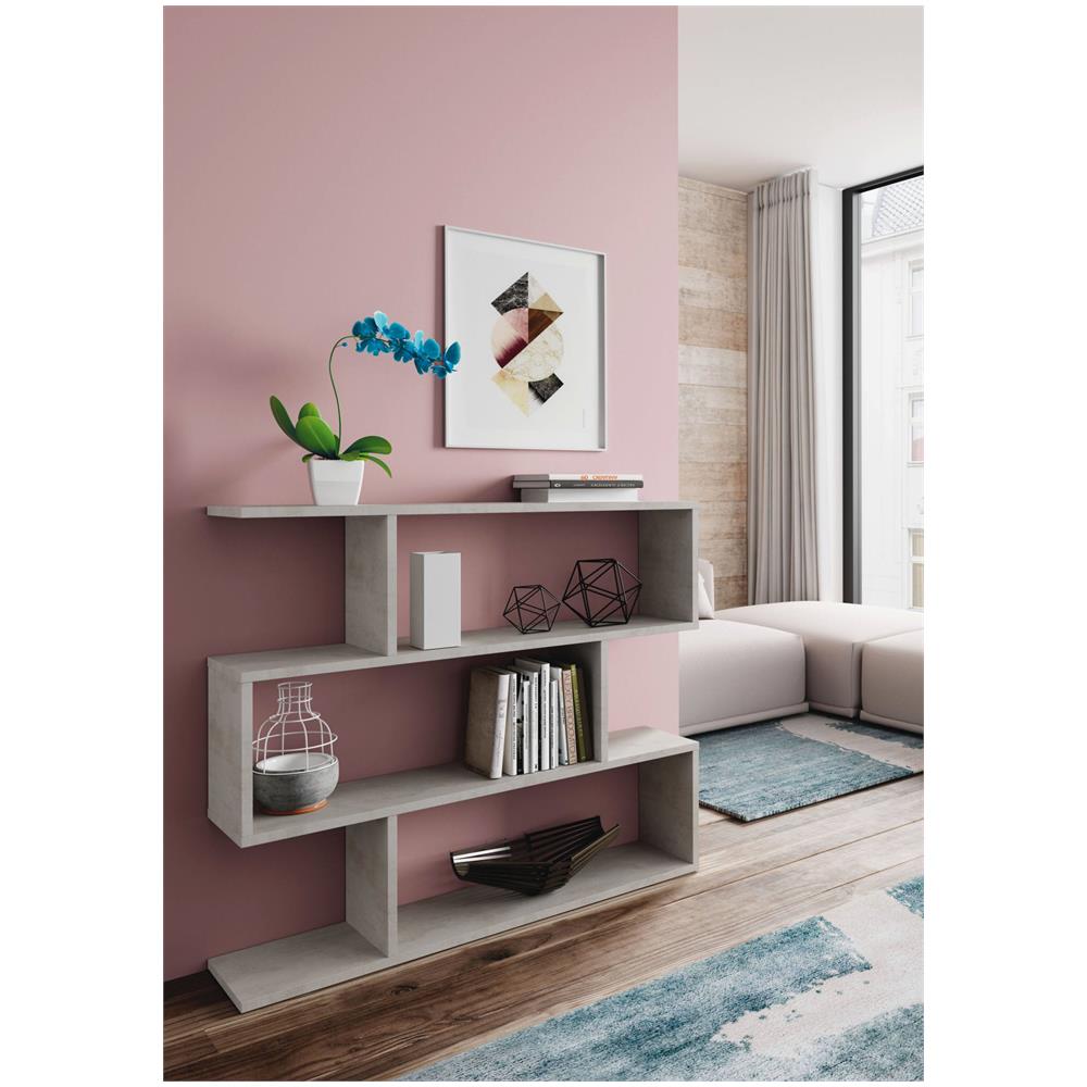 Libreria Hampton, Mobile Portalibri Bassa Bifacciale, Scaffale Con Tre Scomparti, Scaffale Moderno Da Ufficio, 110x24h97 Cm, Grigio Cemento - Foto 1