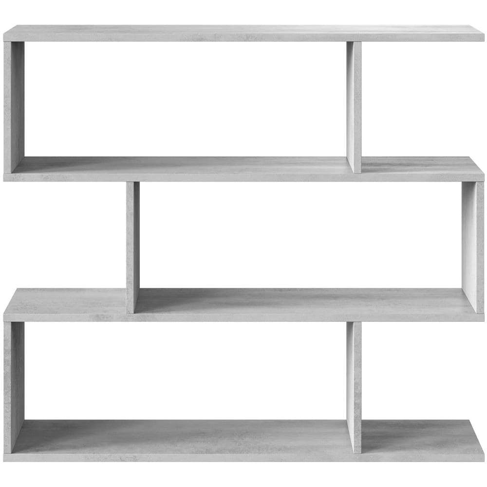 Libreria Hampton, Mobile Portalibri Bassa Bifacciale, Scaffale Con Tre Scomparti, Scaffale Moderno Da Ufficio, 110x24h97 Cm, Grigio Cemento - Foto 4