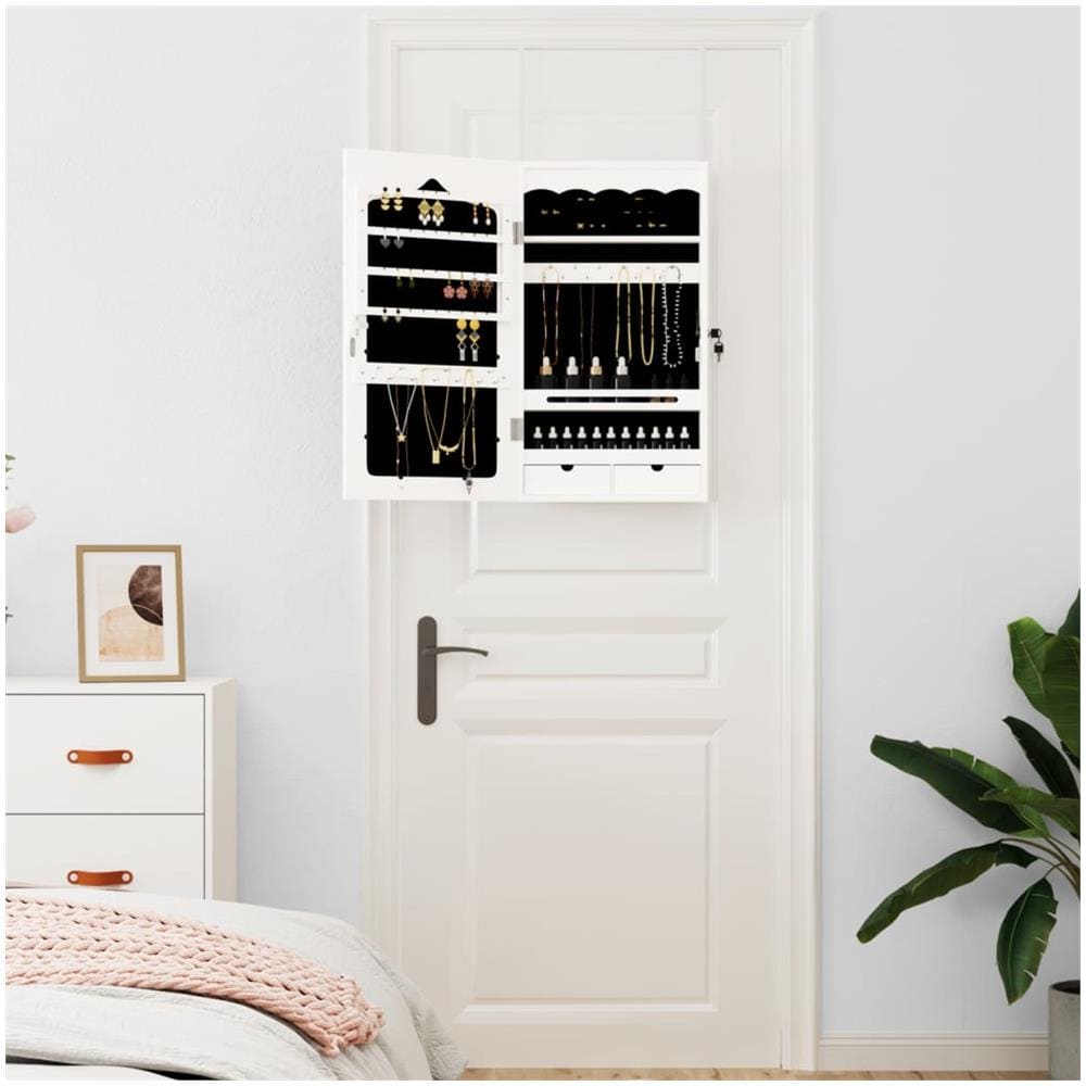 Armadio Portagioie Con Specchio A Muro Bianco 37,5x10x67 Cm - Foto 3