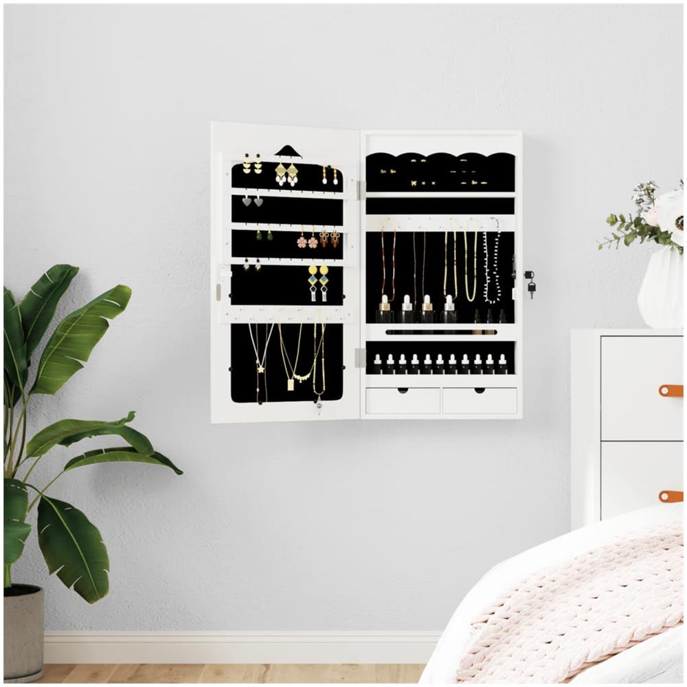 Armadio Portagioie Con Specchio A Muro Bianco 37,5x10x67 Cm - Foto 1