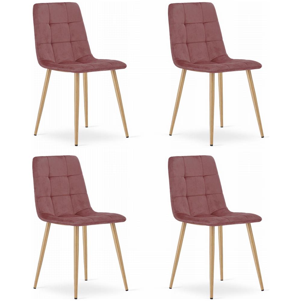 Sedia Valora PYRA in velluto rosa con gambe in legno, design moderno x4 - Foto 1