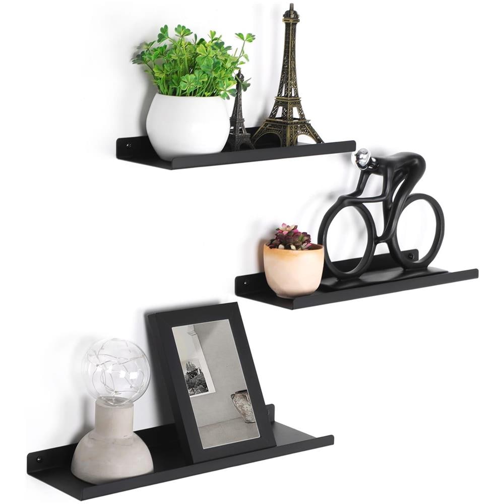 Mensole da parete in metallo nero per soggiorno, ufficio, camera da letto - LFS12BK x3 - Foto 2