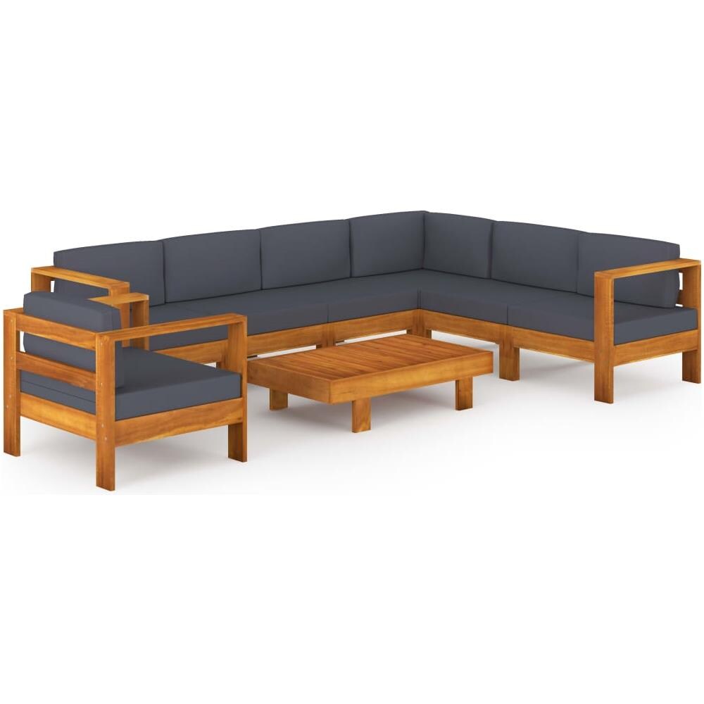 Set Divani Giardino 8 Posti Cuscini Grigi Scuro Massello Acacia - Foto 1