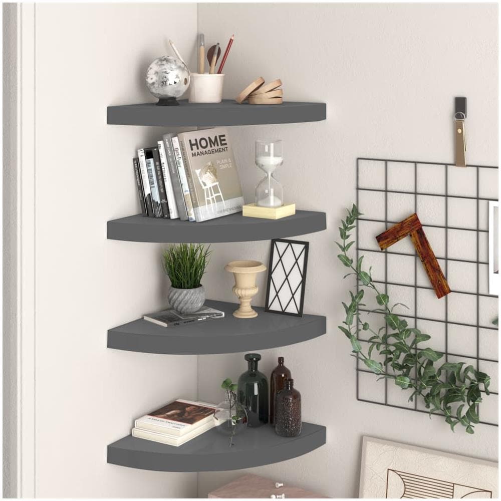 Scaffali Angolari A Parete 4 Pz Grigio Lucido 35x35x3,8 Cm Mdf - Foto 1
