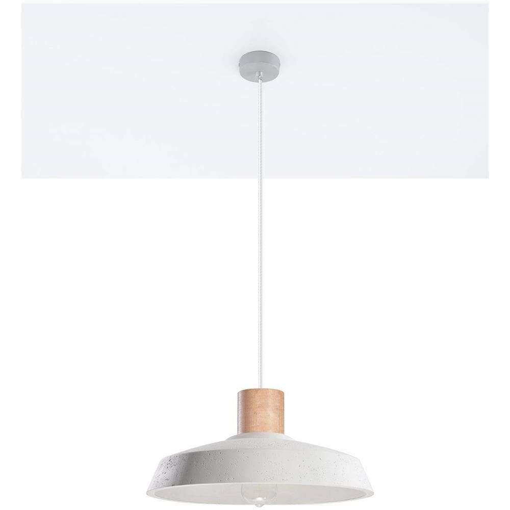 Sospensione A Soffitto 1 Luce Cupola Bianco, Legno Naturale, E27 - Foto 1