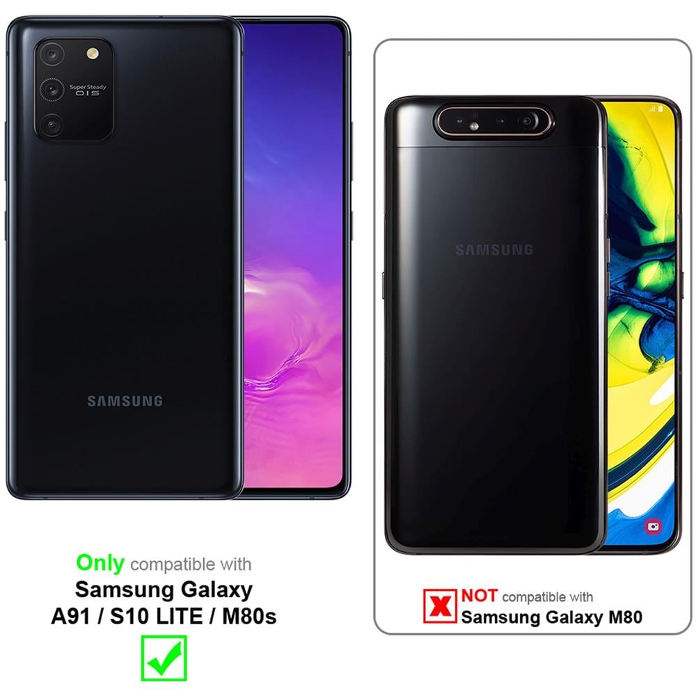 Custodia Compatibile Con Samsung Galaxy A91 In Nero Carbone - Coperchio Protettiva Con Chiusura Magnetica, Funzione Stand E Tasca Per Le Carte - Foto 2