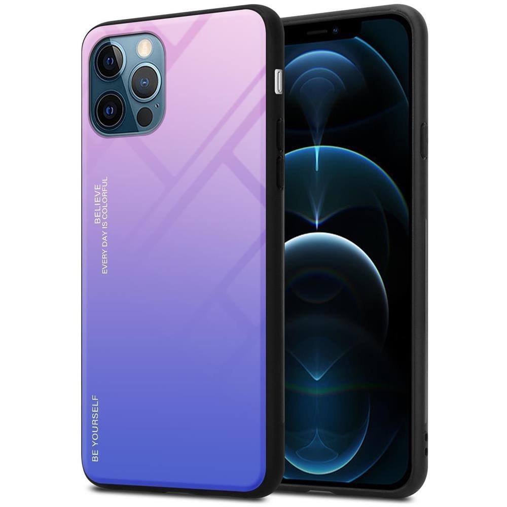 Custodia Compatibile Con Apple Iphone 12 / Iphone 12 Pro In Rosa - Blu - Coperchio Protettivo Bicolore In Vetro Temperato E Silicone Tpu - Foto 1