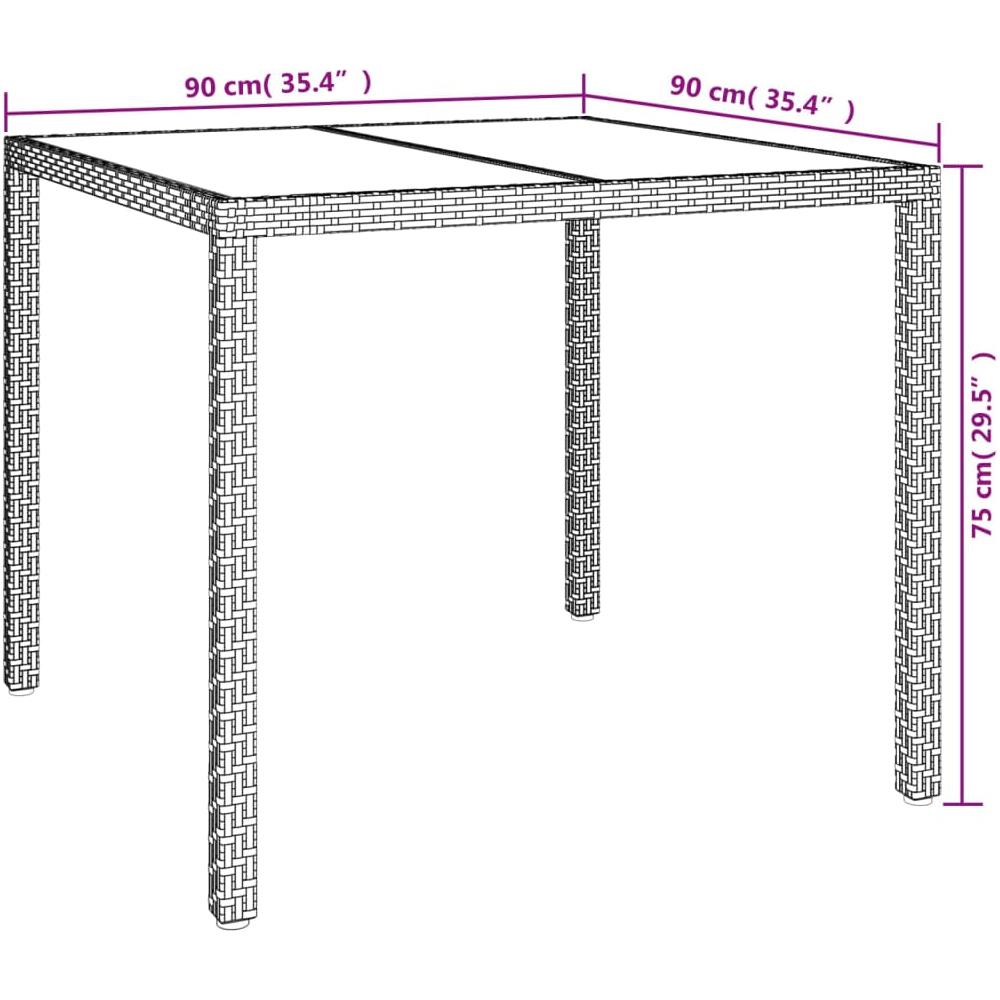 Tavolo Giardino 90x90x75 Cm Vetro Temperato E Polyrattan Grigio - Foto 5