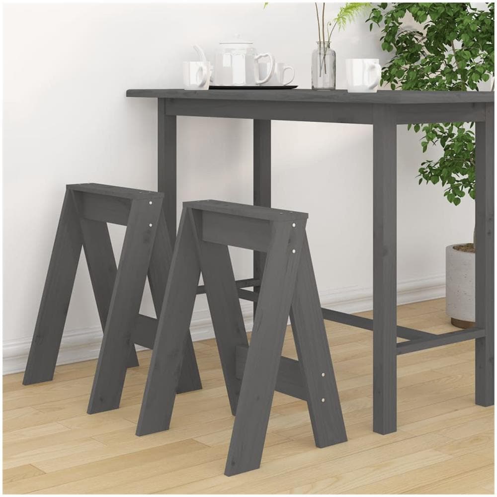 Sgabelli 2 Pz Grigio 40x40x60 Cm In Legno Massello Di Pino - Foto 1