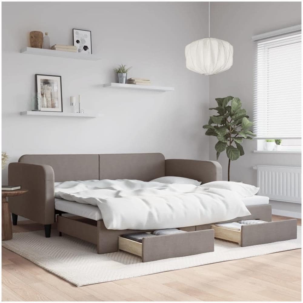 Divano Letto Estraibile Con Cassetti Tortora 100x200 Cm Tessuto - Foto 1