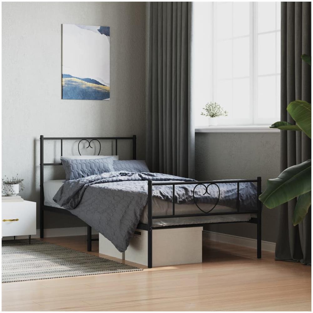 Giroletto Con Testiera E Pediera Metallo Nero 75x190 Cm - Foto 1