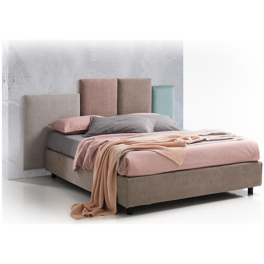 Letto Matrimoniale, Modello Santa Fe Dallo Stile Eccentrico E Informale, Rete Da 160x200 Cm Con Doghe In Legno, Box Contenitore, Tessuto Sfoderabile, Made In Italy - Foto 1