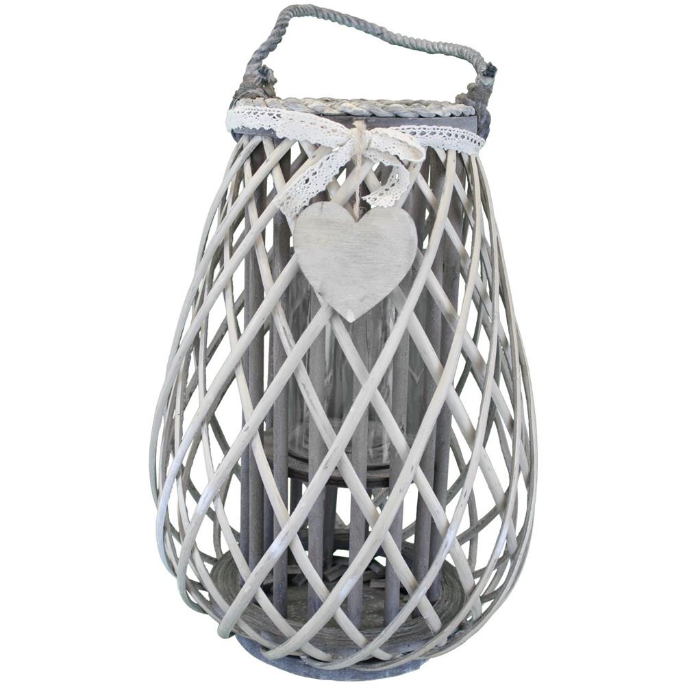 Lanterna In Vimini Grigia Ø 28 X 36 Per Interno E Esterno, Portico, Porta Candela, Porta Fiori, Giardino Decorazioni - Foto 1