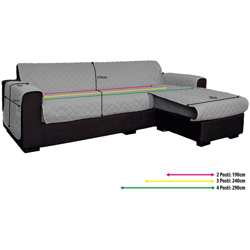 Copridivano Con Penisola Antimacchia Trapuntato Modello Star Colore Grigio Scuro 240cm Grigio Scuro - Foto 2