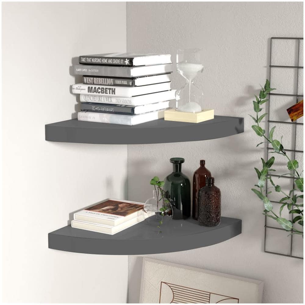 Scaffali Angolari A Parete 2 Pz Grigio Lucido 35x35x3,8 Cm Mdf - Foto 1