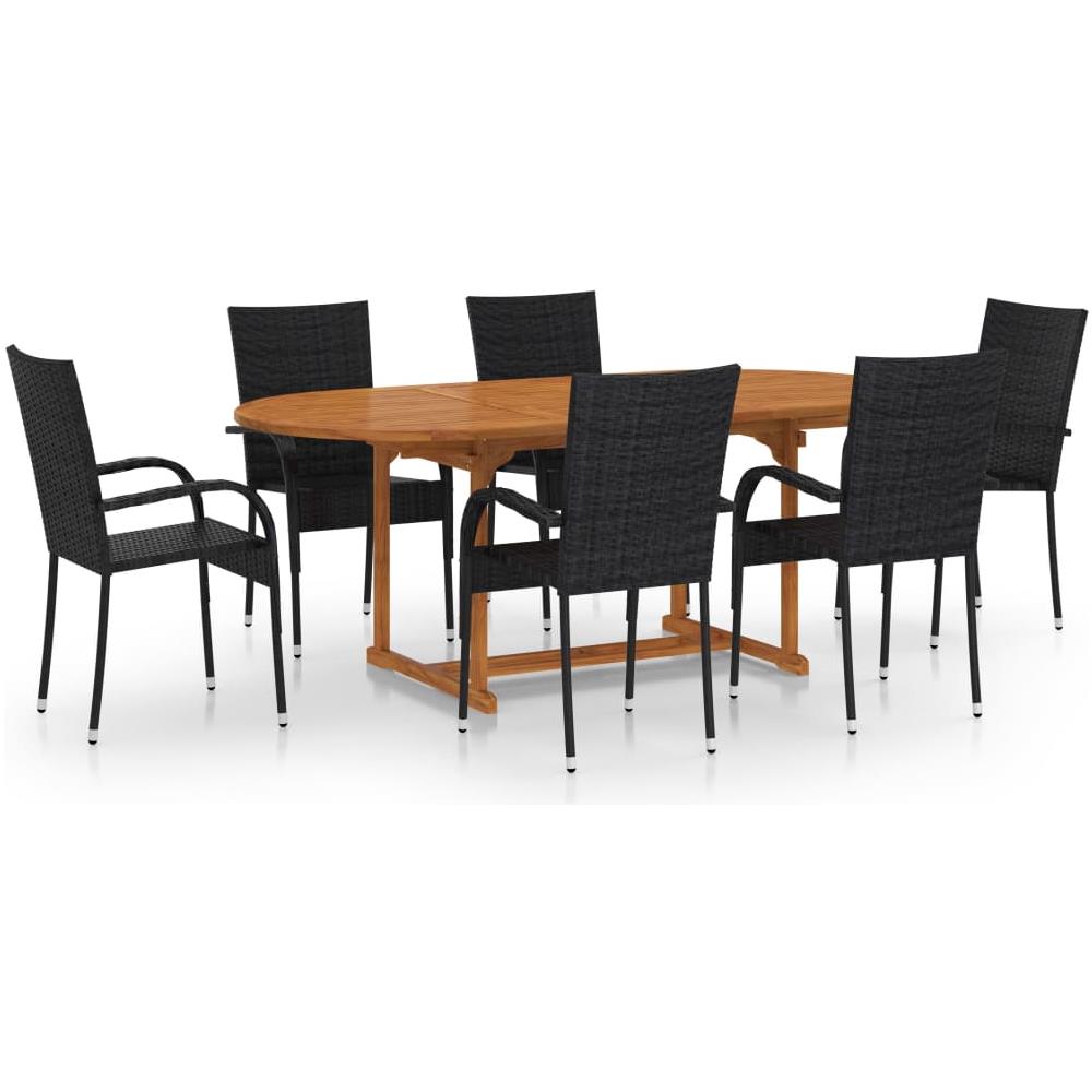 Set Mobili Da Pranzo Per Giardino 7 Pz In Polyrattan Nero - Foto 1