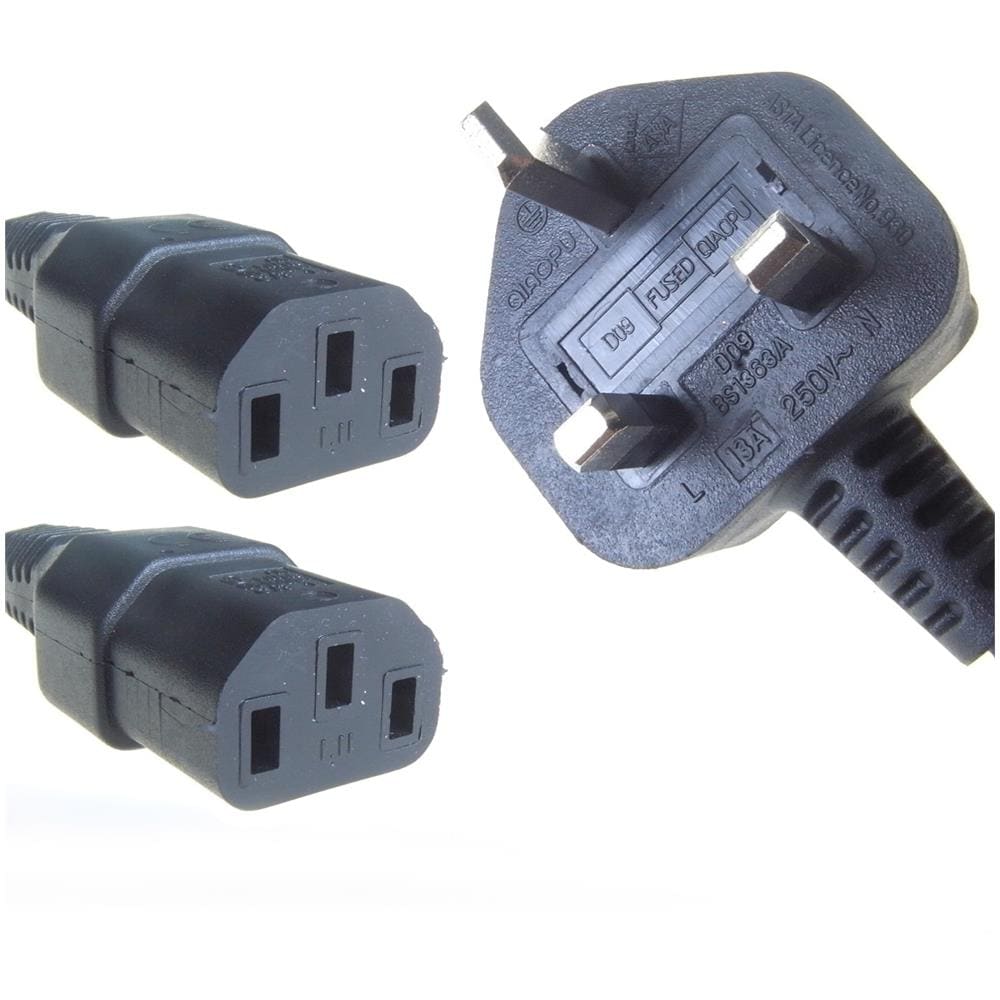 2.5m UK M / 2 x IEC C13 F, C13 coupler, BS 1363, Maschio / femmina, 365g - Foto 1