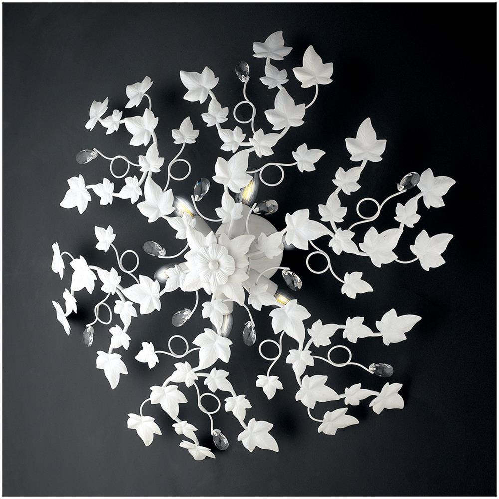 Edera - Plafoniera In Ferro Laccato Bianco Con Decoraz. Effetto Shabby Chic E Strass In Cristallo 6 Luci H.22 - Ø80 - Bl50-pl6-bco - Foto 1