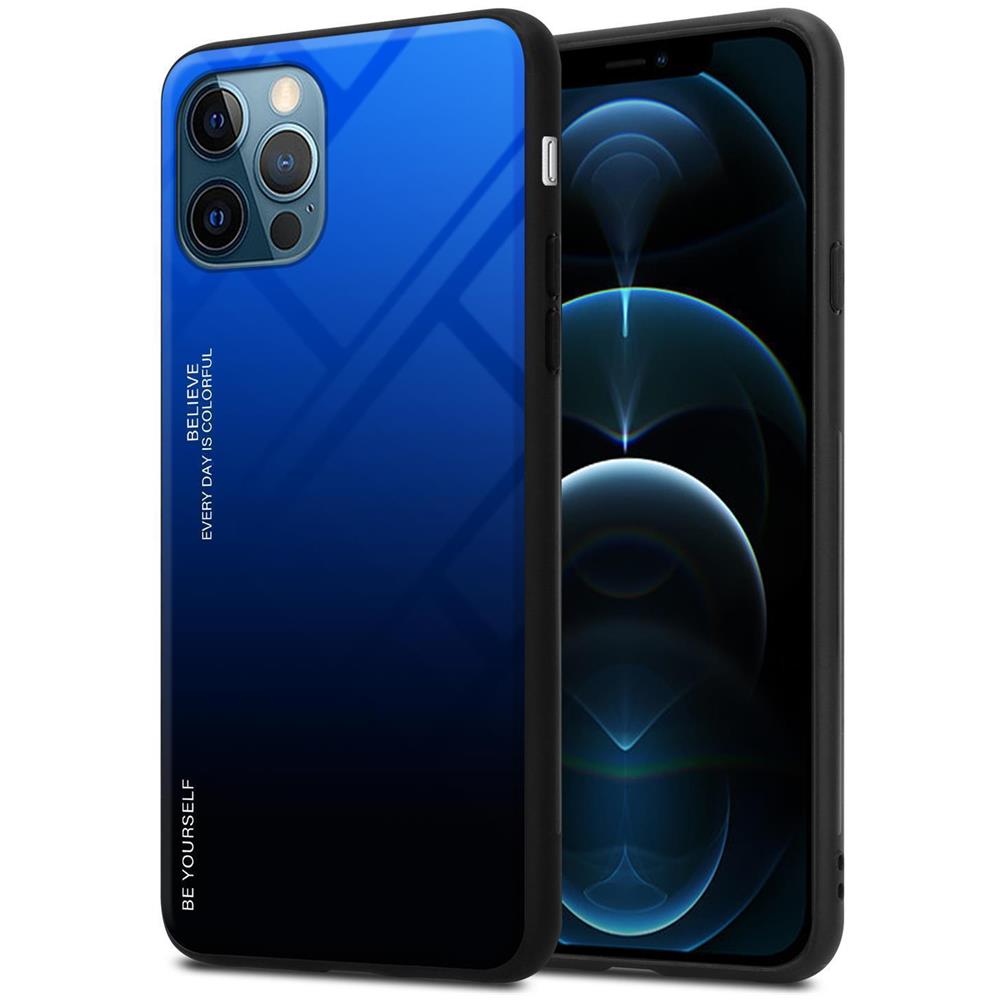 Custodia Compatibile Con Apple Iphone 12 / Iphone 12 Pro In Blu - Nero - Coperchio Protettivo Bicolore In Vetro Temperato E Silicone Tpu - Foto 1