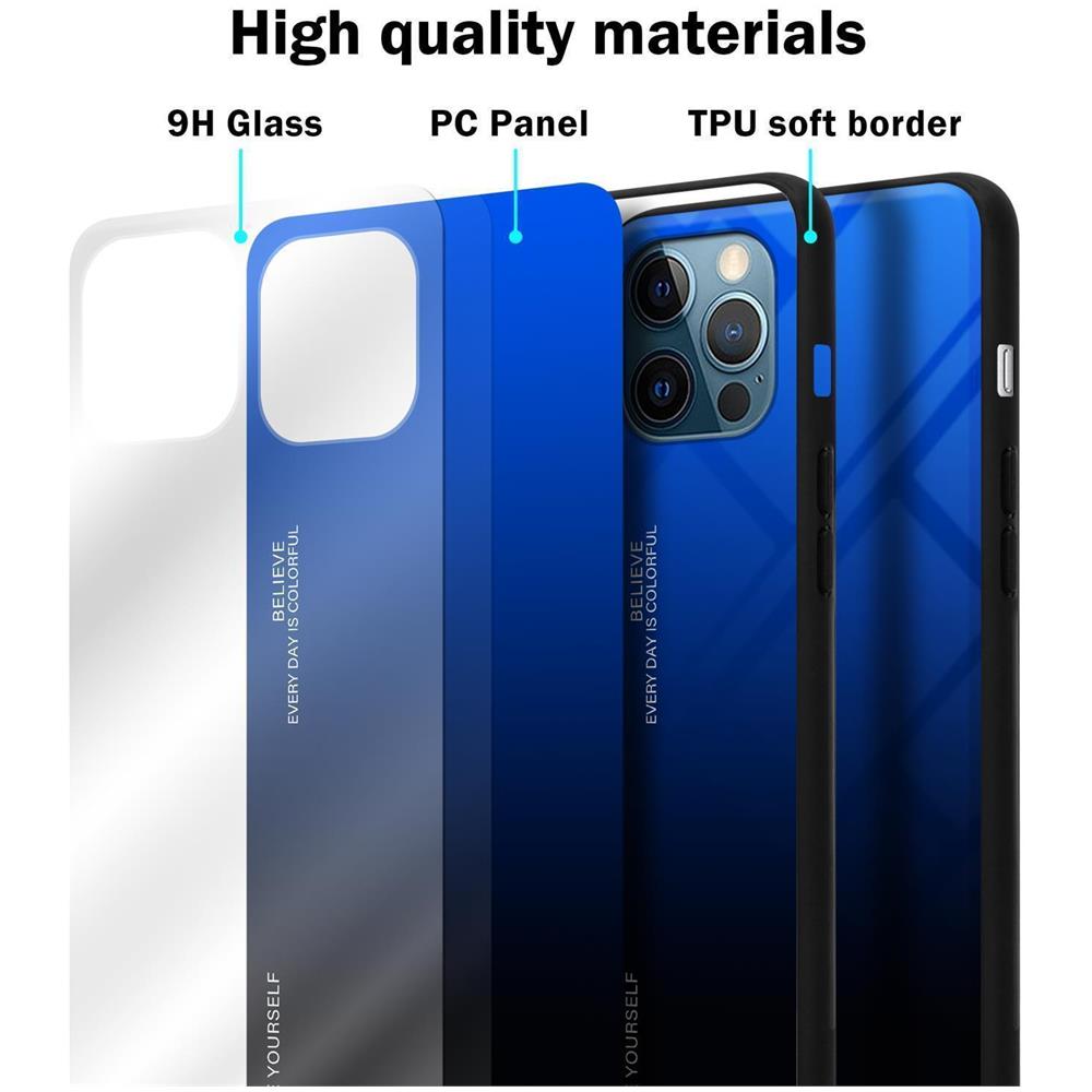 Custodia Compatibile Con Apple Iphone 12 / Iphone 12 Pro In Blu - Nero - Coperchio Protettivo Bicolore In Vetro Temperato E Silicone Tpu - Foto 7