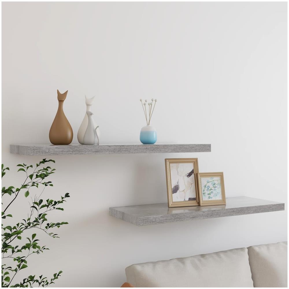 Scaffali A Parete 2 Pz Grigio Cemento 80x23,5x3,8 Cm In Mdf - Foto 1