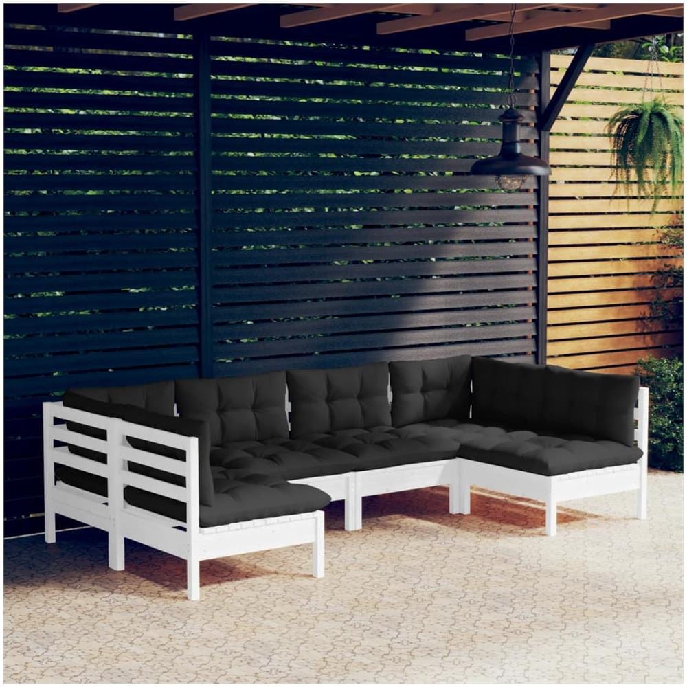 Set Divani Da Giardino 6 Pz Con Cuscini Bianchi Legno Di Pino - Foto 1