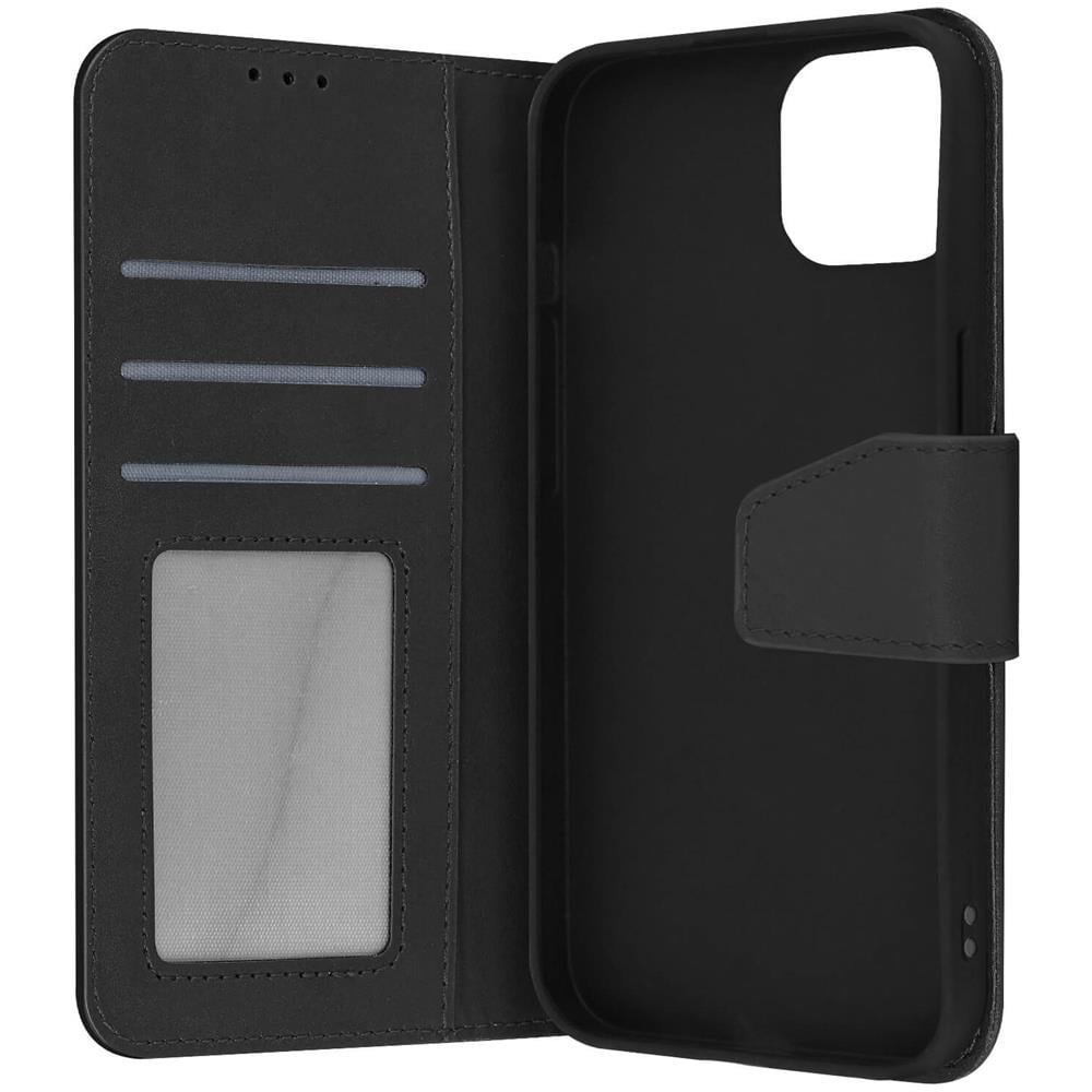 Custodia Vera Pelle Per Iphone 14 Portacarte E Supporto Video Nera - Foto 1