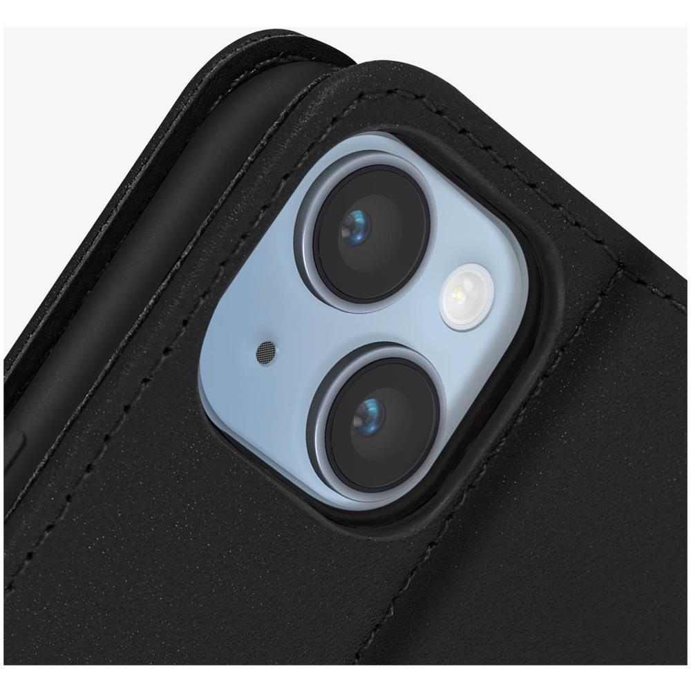 Custodia Vera Pelle Per Iphone 14 Portacarte E Supporto Video Nera - Foto 5