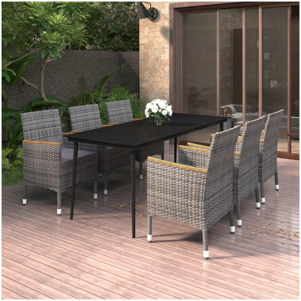 Set Da Pranzo Da Giardino Con Cuscini 7 Pz Polyrattan E Vetro - Foto 1
