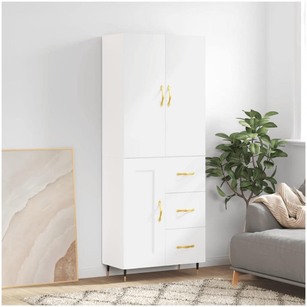 Credenza Bianca 69,5x34x180 Cm In Legno Multistrato - Foto 1