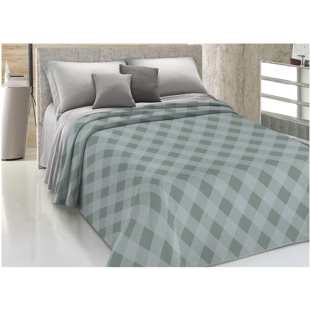 Copriletto Piquet Primavera Estate 100% Cotone Disegno Lovely Check Singolo Verde - Foto 1