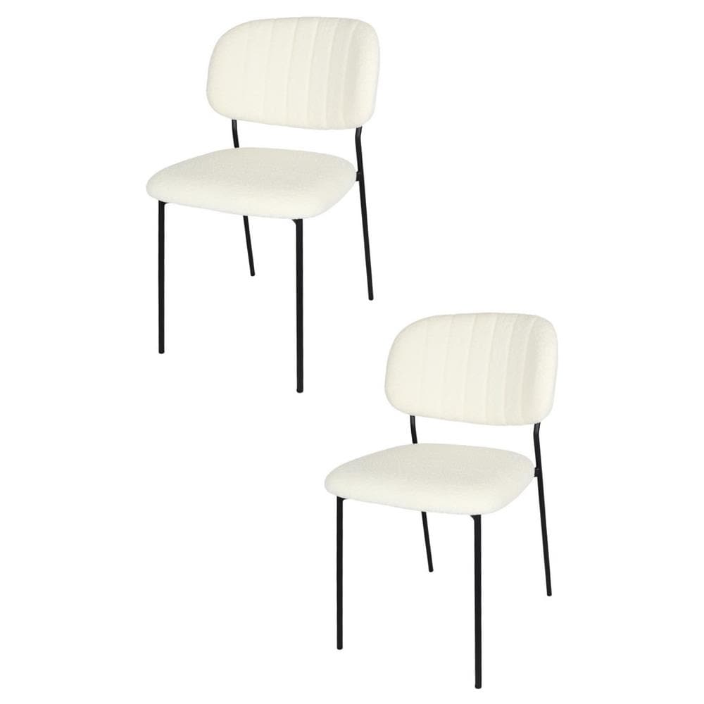 Set 2 Sedie Sala Da Pranzo Rivalta Gambe In Acciaio Nero Opaco, Tessuto Bouclé Bianco - Foto 1