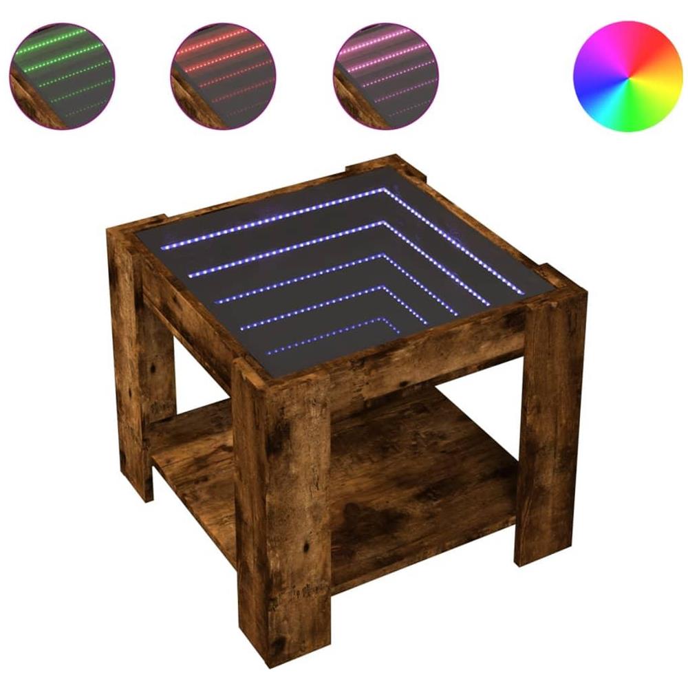 Tavolino Salotto con LED Rovere Fumo 53x53x45 cm Multistrato - Foto 1