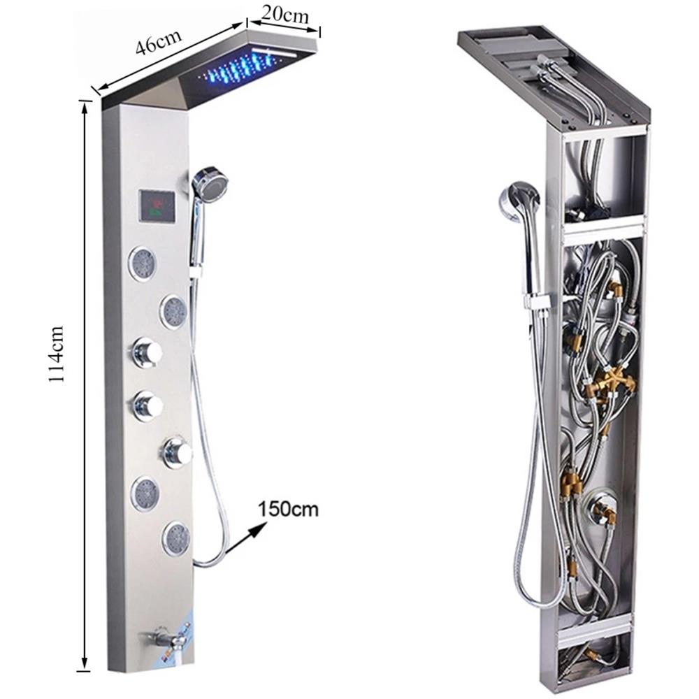 Pannello doccia Blackswan, modello M9001 nichelato con LED, display digitale, bocca e funzioni SPA, misura 114 cm - Foto 2