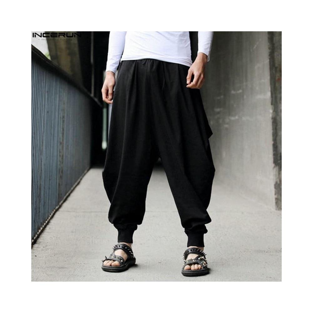 SLOWMOOSE - Pantaloni Incrociati Pantaloni Da Uomo Larghi Pantaloni Larghi  In Cotone Harem [ nero / Xl] - ePRICE