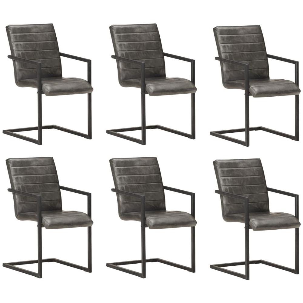 Sedie Da Pranzo A Sbalzo 6 Pz Grigie In Vera Pelle - Foto 1