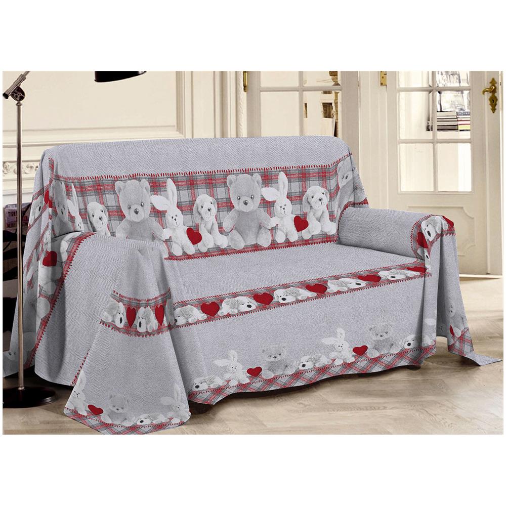 Telo Arredo Multiuso Linea Pensieri Delicati In 100% Cotone Disegno Peluches Matrimoniale Rosso - Foto 1