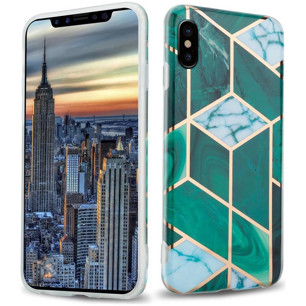 Custodia Compatibile Con Apple Iphone X / Xs In Marmo Oro Bianco Verde Scuro No. 6 - Coperchio Protettivo In Silicone Tpu Con Motivo A Mosaico - Foto 1
