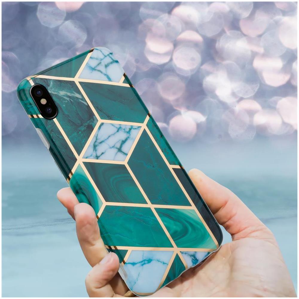 Custodia Compatibile Con Apple Iphone X / Xs In Marmo Oro Bianco Verde Scuro No. 6 - Coperchio Protettivo In Silicone Tpu Con Motivo A Mosaico - Foto 8