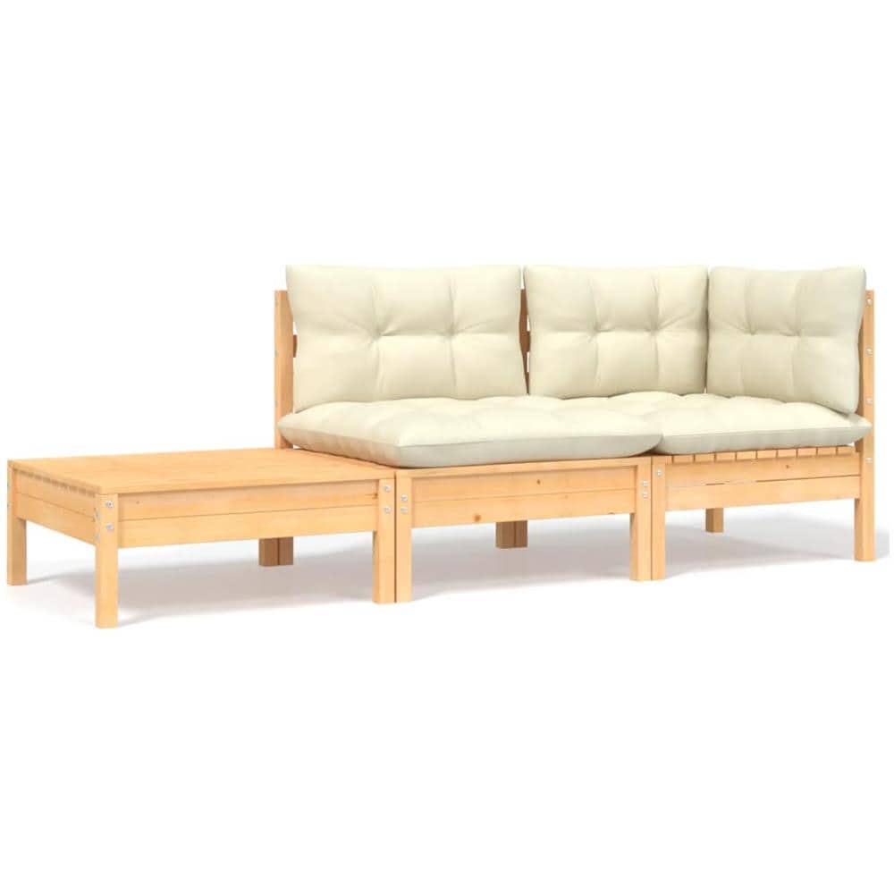 Set Divani da Giardino 3 pz con Cuscini Crema Massello di Pino - Foto 1