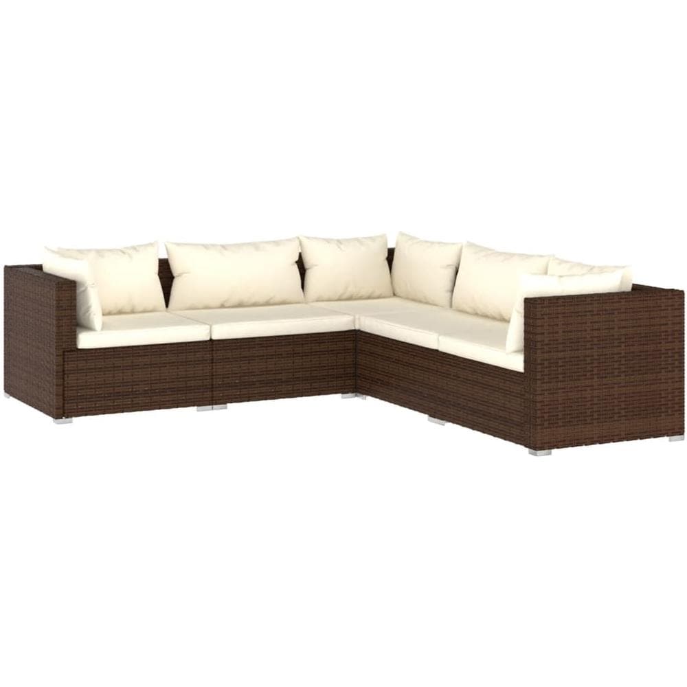 Set Divani Da Giardino Con Cuscini 5 Pz In Polyrattan Marrone - Foto 1