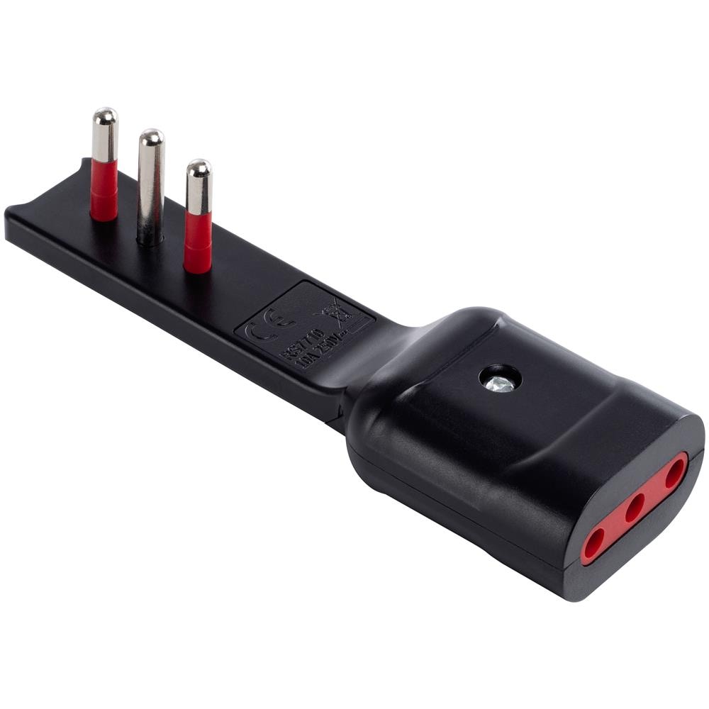 Adattatore Salvaspazio Extra Flat Spina Italiana 10a Presa Italiana 10a Angolata Nero - Foto 1