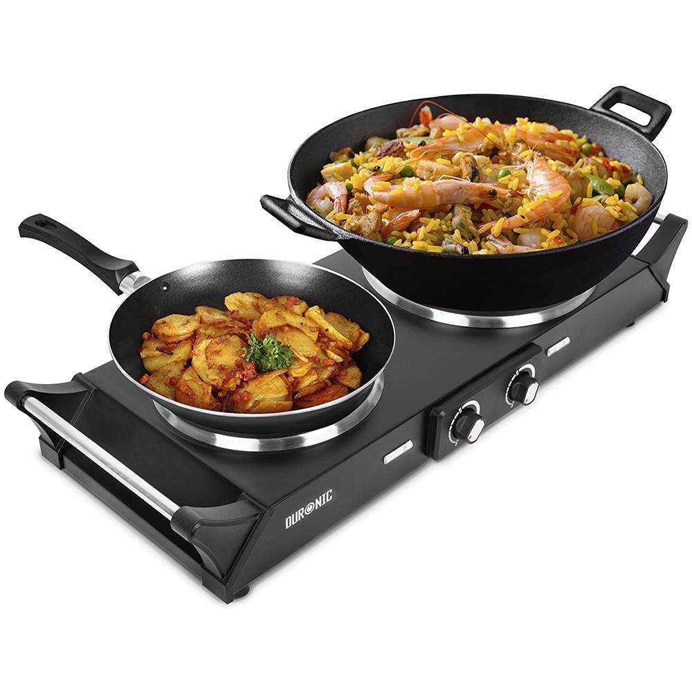 Hp2 Bk Fornello Elettrico Da Campeggio 2500w - Piano Cottura Portatile Con 2 Piastre Elettriche In Ghisa - Manici Per Il Trasporto - Temperatura Regolabile - Piano Cottura Da Esterni 2 Fuochi - Foto 1