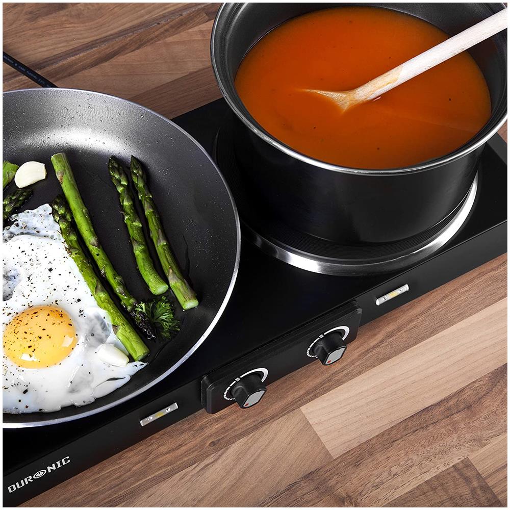 Hp2 Bk Fornello Elettrico Da Campeggio 2500w - Piano Cottura Portatile Con 2 Piastre Elettriche In Ghisa - Manici Per Il Trasporto - Temperatura Regolabile - Piano Cottura Da Esterni 2 Fuochi - Foto 6