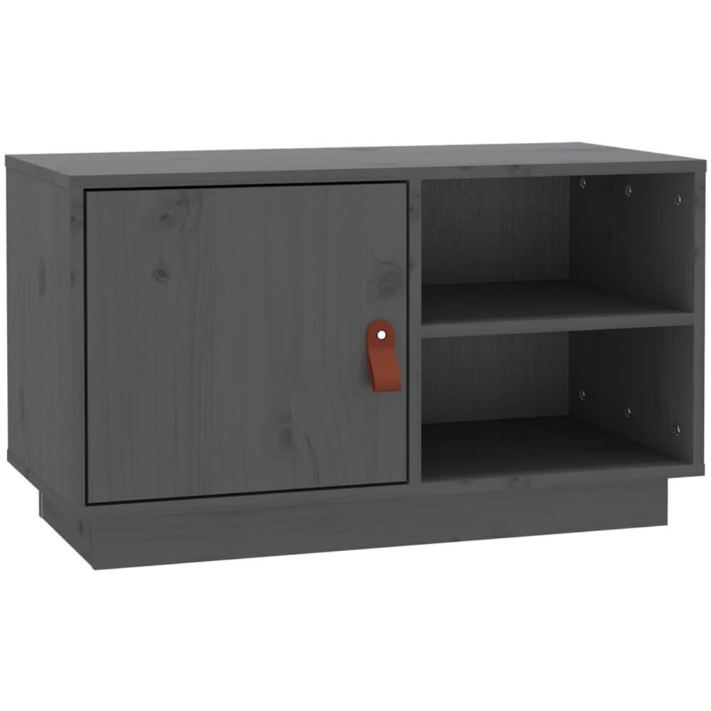 Mobile Porta Tv Grigio 70x34x40 Cm In Legno Massello Di Pino - Foto 2