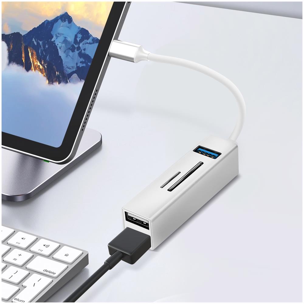 Hub Usb-c 5 In 1 3x Porte Usb Lettore Schede Sd / Micro-sd Argento - Foto 2