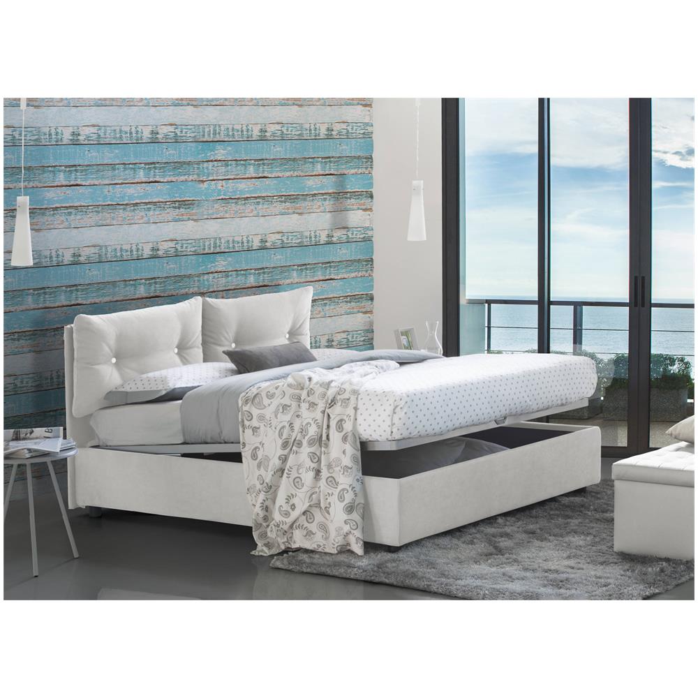 Letto Matrimoniale Elisabetta, Letto Contenitore Con Rivestimento In Tessuto, 100% Made In Italy, Apertura Frontale, Adatto Per Materasso Cm 160x190, Bianco - Foto 1