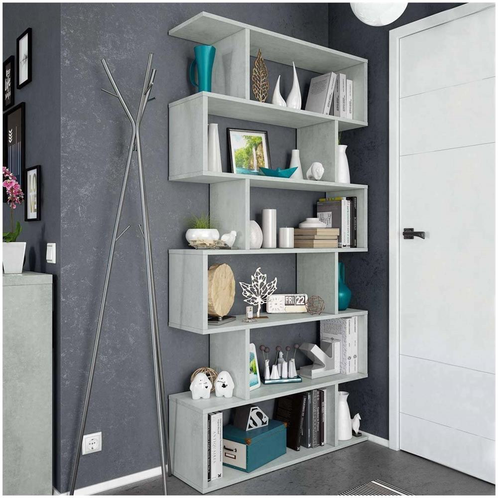 Libreria Joliet, Mobile Portalibri Alta Bifacciale, Scaffale Divisorio Con 5 Ripiani, Scaffale Da Ufficio Moderno, 80x24h192 Cm, Grigio Cemento - Foto 1