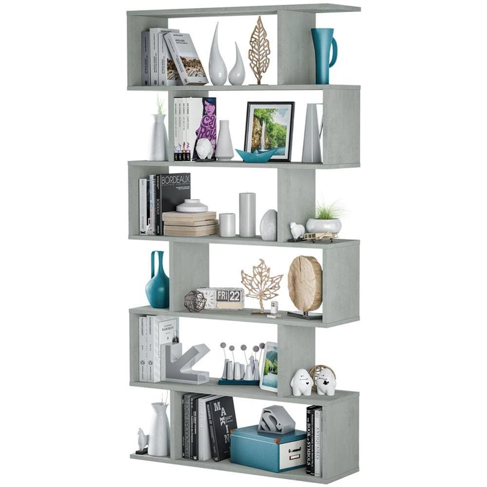 Libreria Joliet, Mobile Portalibri Alta Bifacciale, Scaffale Divisorio Con 5 Ripiani, Scaffale Da Ufficio Moderno, 80x24h192 Cm, Grigio Cemento - Foto 4