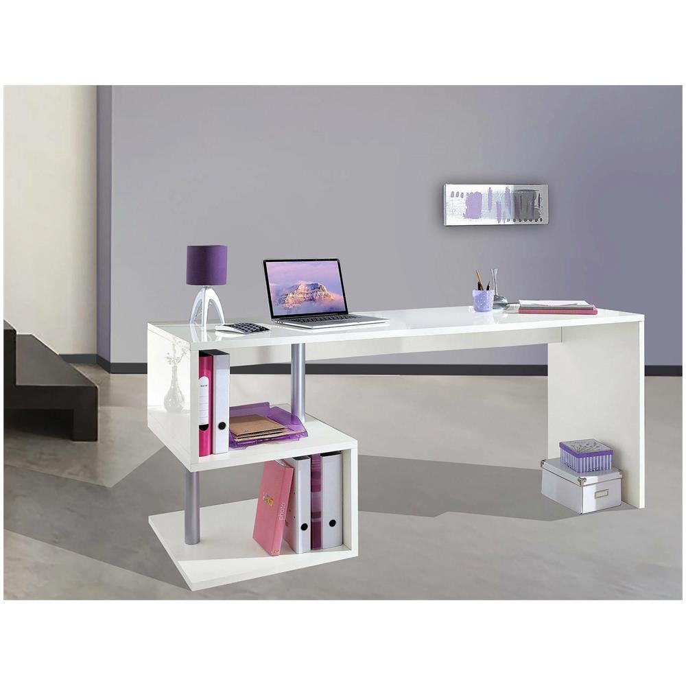 Scrivania Samuel, Scrittoio Lineare Porta Pc, Tavolo Multiuso Per Ufficio, Scrivania Salvaspazio Multiposizione, 100% Made In Italy, Cm 180x60h78, Bianco Lucido - Foto 1